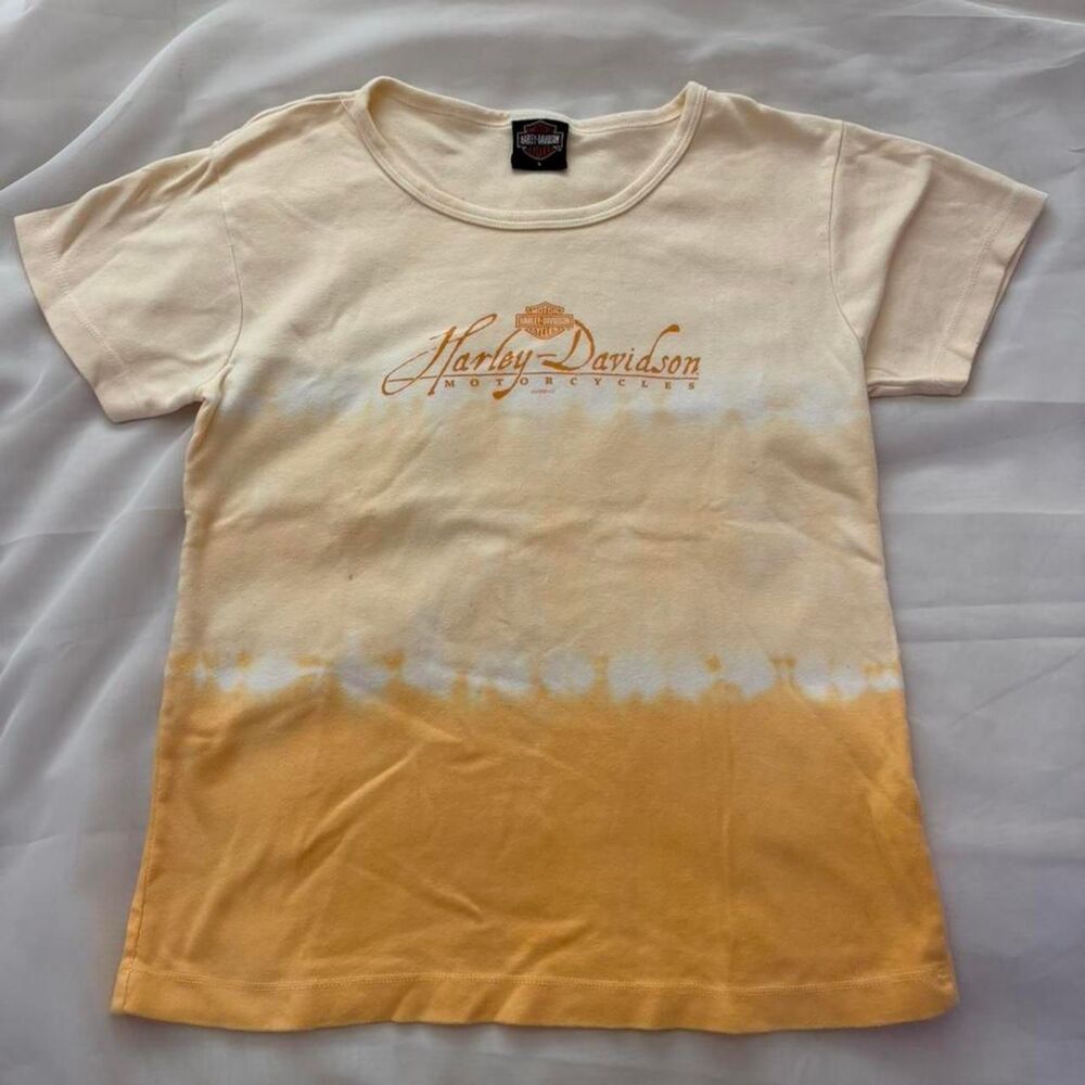 Harley-davidson Women's Yellow and Cream T-shirt